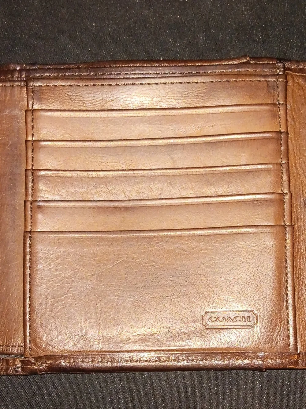 Coach Vintage Brown Leather Kisslock Wallet with Gold Accents